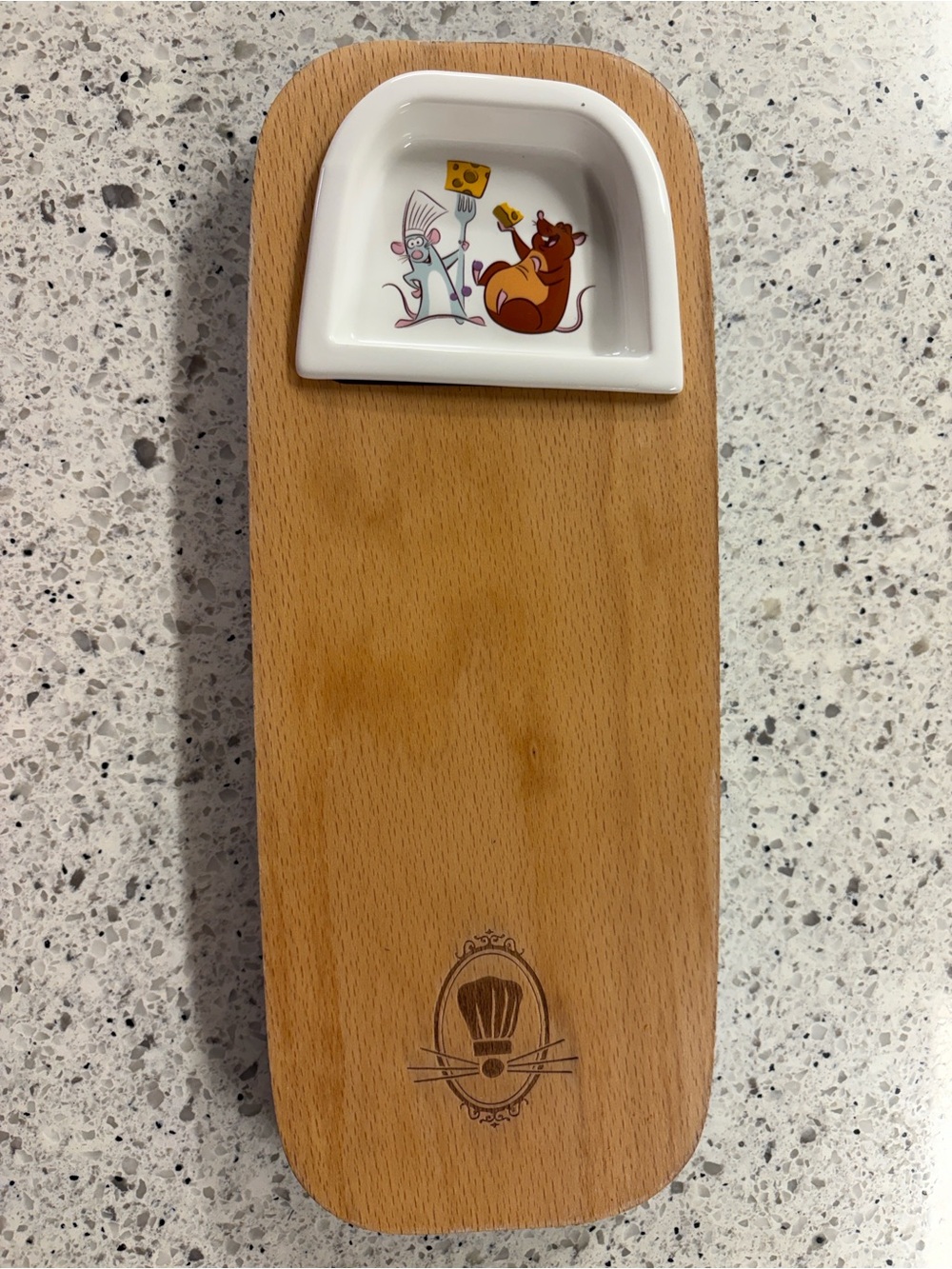 Disney Parks Ratatouille Wooden Cheese Serving Board with Ceramic Dip Dish
